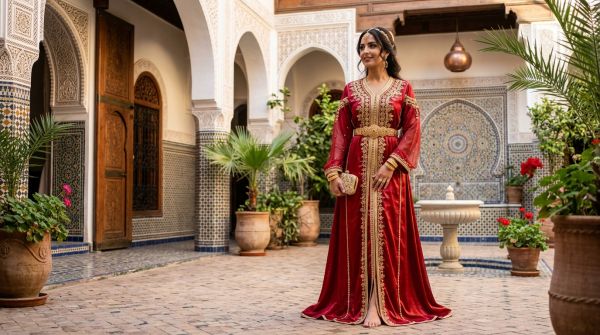 Découvrez l'élégance du caftan rouge fait main marocain