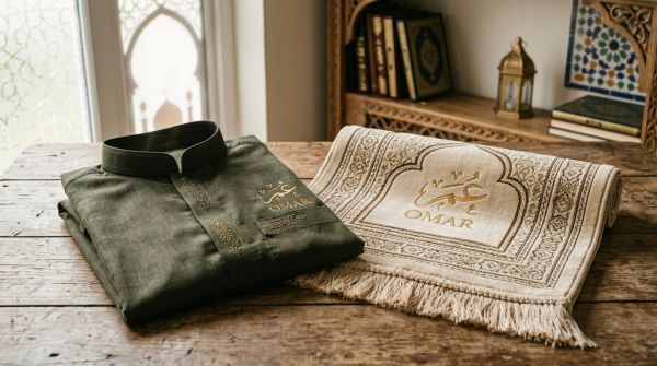 Qamis et tapis de prière : cadeaux personnalisés uniques